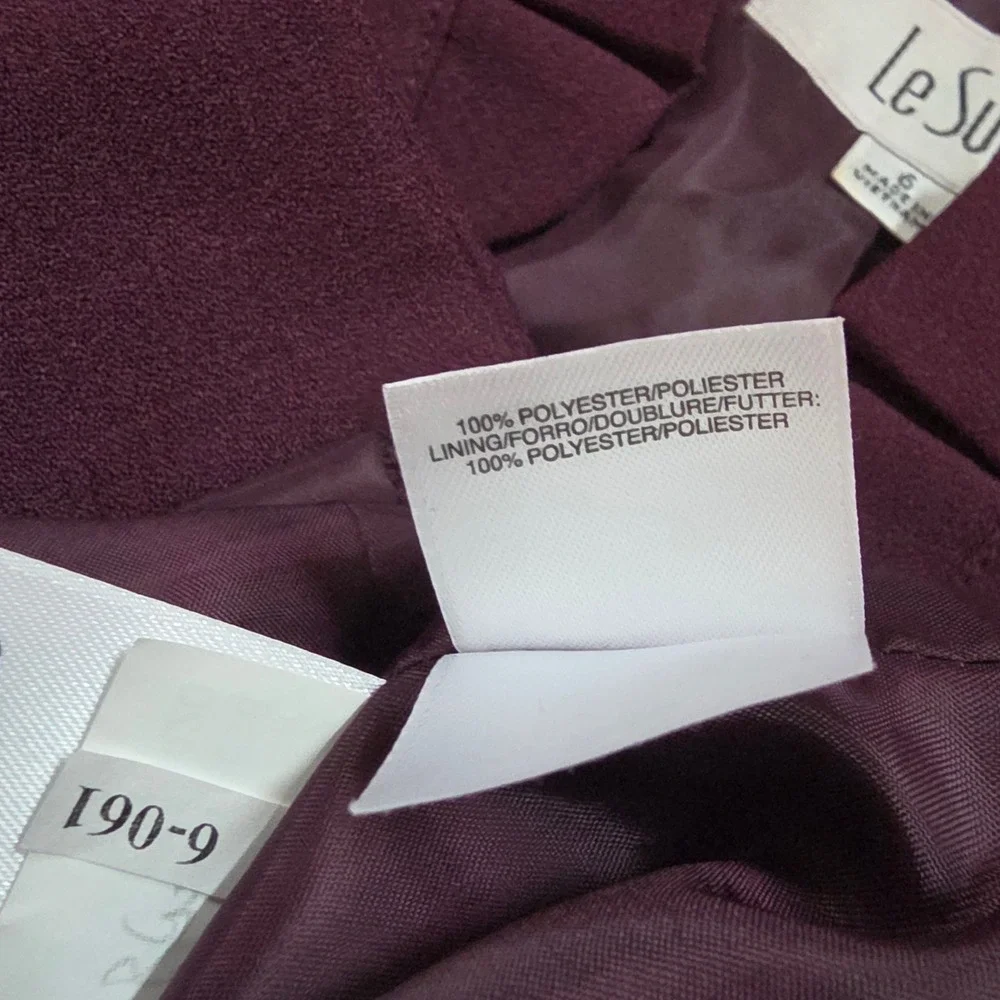 Le Suit Womens Burgundy  Collar Scalloped Blazer Jacket Size 6 Plum Professional